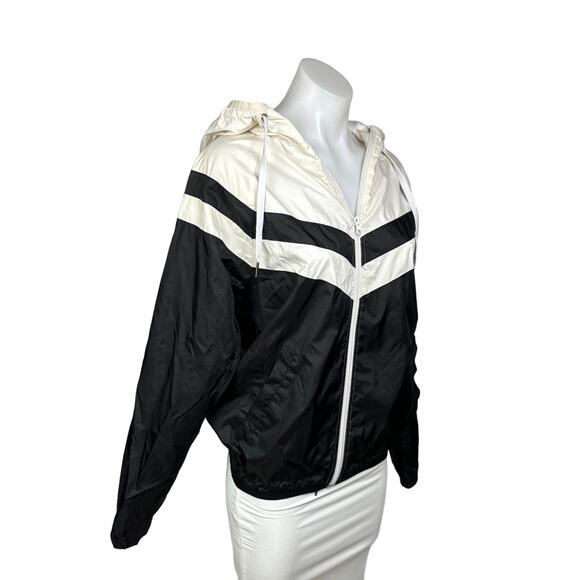 Forever 21 Womens Black White Zip Hooded Anorak Windbreaker Jacket Size S - Picture 2 of 7